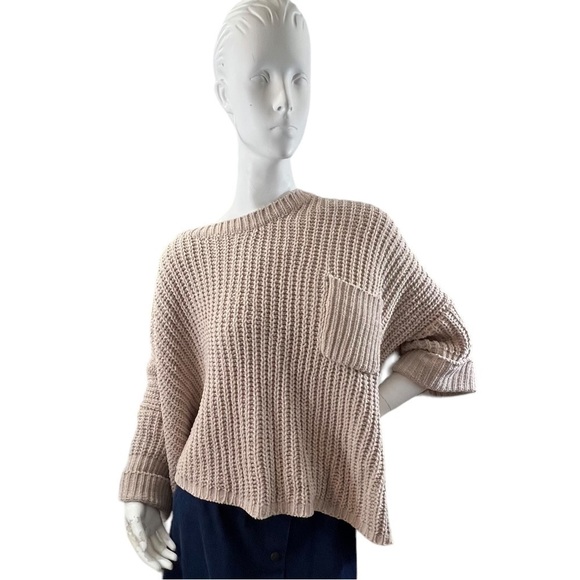 Pol Woman’s Beige Chunky Knit Pullover Oversized Soft pocket Sweater Size Large - Picture 8 of 13